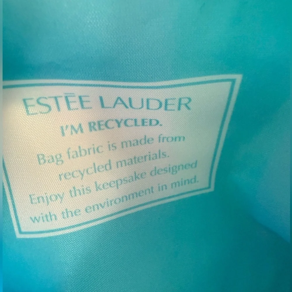 ESTEE LAUDER Recycled Fabric Makeup  Bag Bag Green Pink Striped with Zipper